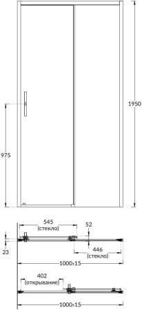 Душевая дверь Kerama Marazzi VETRO VE.100.SD.BLK.M 100х195 стекло прозрачное профиль черный