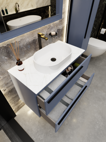 Тумба со столешницей La Fenice ELBA TWIN NFNC-01-ELB-BG-100-2-3-GG 100х62х49 подвесная цвет синий - фото 3