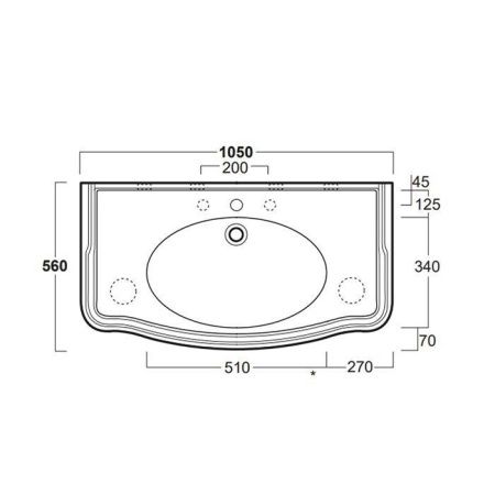 Раковина керамическая Simas ARCADE AR874bi*3 110 см подвесная цвет белый 3 отверстия под смеситель