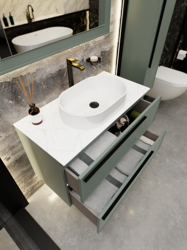 Тумба со столешницей La Fenice ELBA TWIN NFNC-01-ELB-G-100-2-3-GG 100х62х49 подвесная цвет серый/зелёный - фото 3