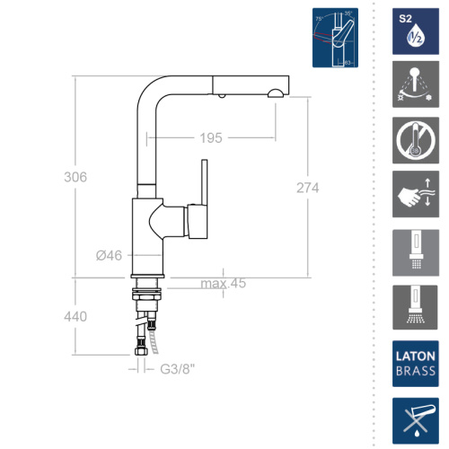 Смеситель для кухни Ramonsoler DRAKO 331902H1 на мойку хром - фото 3