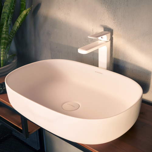 Раковина из искусственного камня MonteBianco Conca 540 12020 40х40 накладная цвет белый матовый без отверстий под смеситель - фото 3