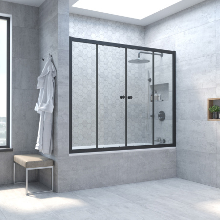 Душевая шторка на ванну Vegas-Glass Z2V TUR+NOVO Z2V NOVO 150 02М 01 150х140 стекло прозрачное профиль черный матовый ориентация универсальная