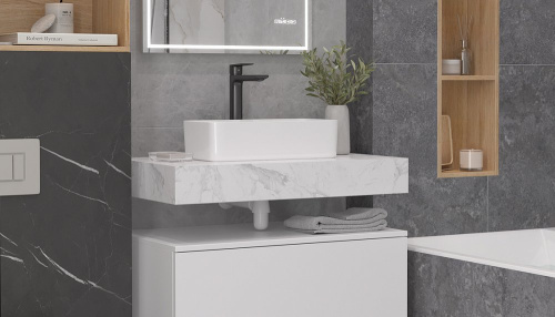 Столешница Velvex UNIT st.UNI.80-630 80х50х11 подвесная цвет белый мрамор - фото 4