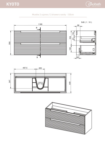 Тумба под раковину Visobath Kyoto 77877/Quarzo 120х45х55 подвесная цвет кварц - фото 2