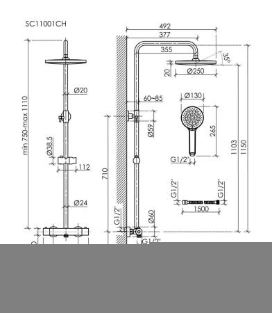 Душевая стойка Sancos Teo SC11001CH настенная цвет хром с термостатом