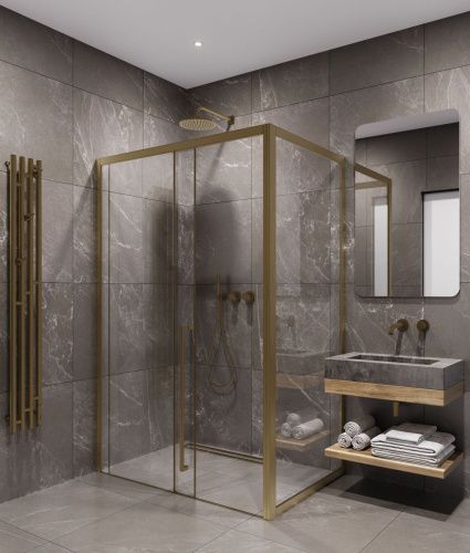 Душевой уголок Timo T54R+T63 140х100 стекло прозрачное профиль золото без поддона - фото 2