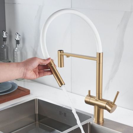 Смеситель для кухни Shevanik S178G на мойку золото/бежевый