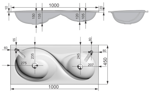 Раковина из литьевого мрамора Velvex OTTO rkOTT.100-81 100х45 встраиваемая цвет белый 2 отверстие под смеситель - фото 5