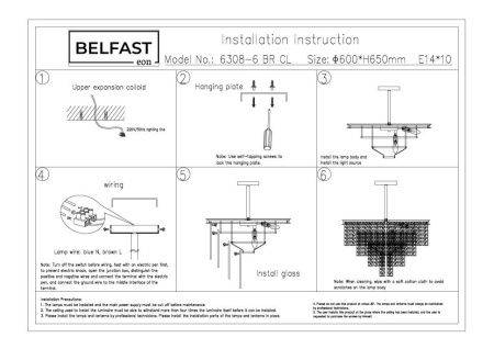 Люстра на штанге Belfast Harland (Харланд) 6308-6 BR CL