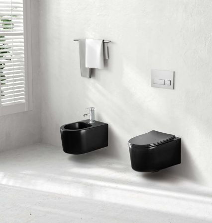 Унитаз подвесной Aquatek МИЯ AQ2004-MB черный с сиденьем микролифт безободковый каскадный смыв