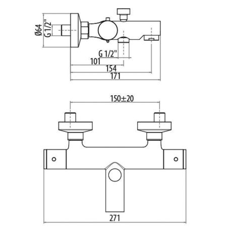 Смеситель для ванны Gattoni AK/25 TS21022C0 настенный хром с термостатом