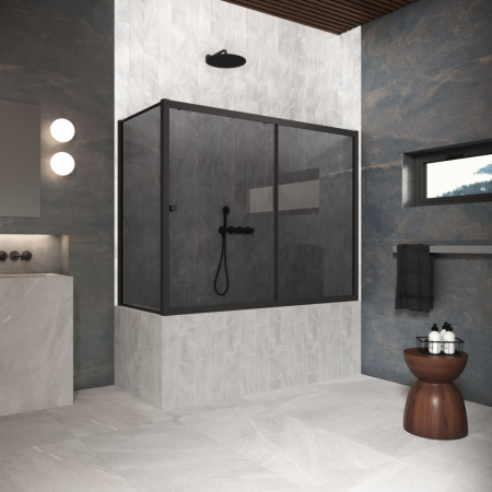 Душевая шторка на ванну Vegas-Glass ZV+ZVF Protec ZV+ZVF Protec 170*70 02М 07 170х140 стекло тонированное профиль черный матовый ориентация универсальная