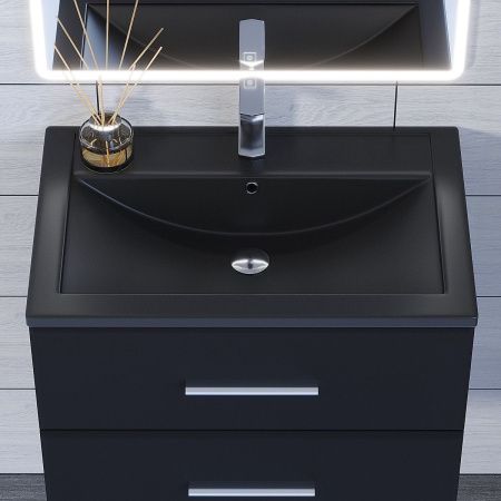 Раковина из искусственного камня Uperwood Foster Quartz 291030035 70х50 полувстраиваемая цвет черный