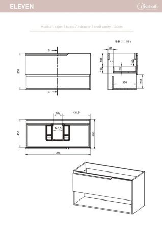 Тумба под раковину Visobath Eleven 85606/B-Ada 100х50 подвесная цвет белый