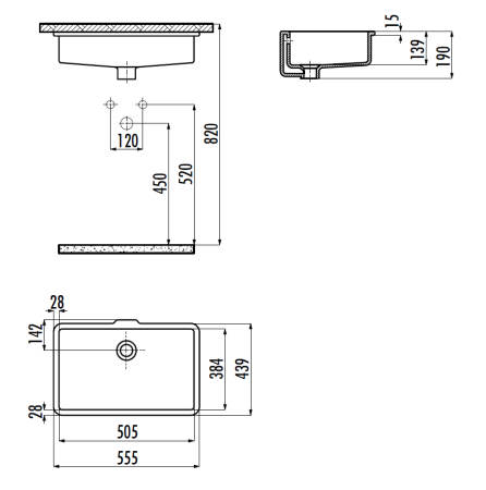 Раковина из сантехнического фарфора Creavit TP738-00CB00E-0000 60х40 встраиваемая цвет белый без отверстий под смеситель