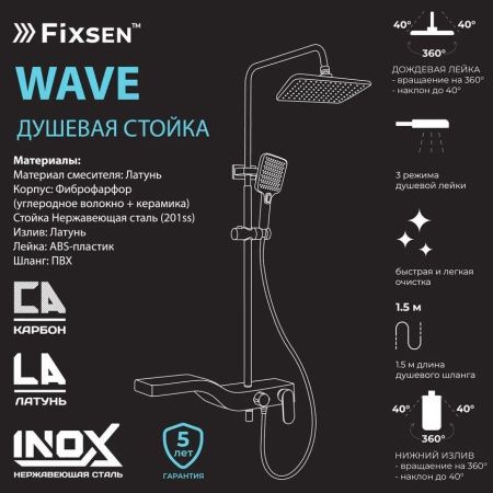Душевая стойка Fixsen FX-9400B настенная цвет черный