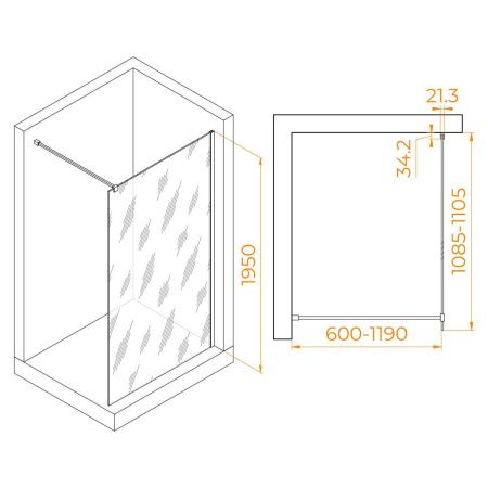 Душевая перегородка RGW Walk In 351000111-11 110х195 стекло прозрачное профиль хром