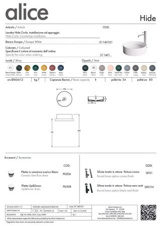 Раковина керамическая Alice Hide 31140101 40х40 накладная цвет белый