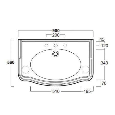 Раковина из сантехнического фаянса Simas Arcade AR864bi*3 90х60 подвесная цвет белый 3 отверстия под смеситель