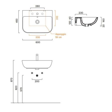 Раковина керамическая Catalano Italy 720601001 60 см подвесная цвет белый 1 отверстие под смеситель