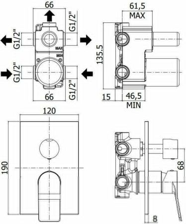 Смеситель для душа Paffoni Tilt TI019CR/M встраиваемый в стену хром
