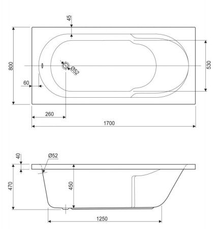 Ванна акриловая Cezares ARNO ARNO-170-80-45-W37 170х80 пристенная прямоугольная без ножек и каркаса