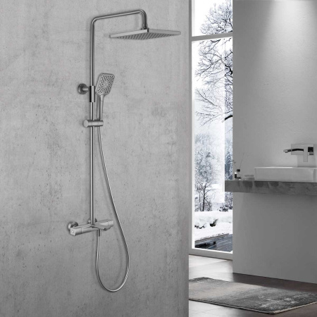 Душевая стойка Vincea Next VSFS-1N1TGM настенная цвет вороненая сталь с термостатом