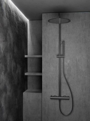 Душевая стойка Knotlor SS-24/GM настенная цвет вороненая сталь с термостатом - фото 4