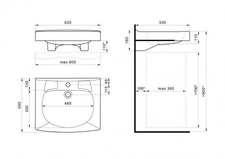 Раковина из сантехнического фарфора Santek Пилот 1WH301970 60х50 над стиральной машиной цвет белый