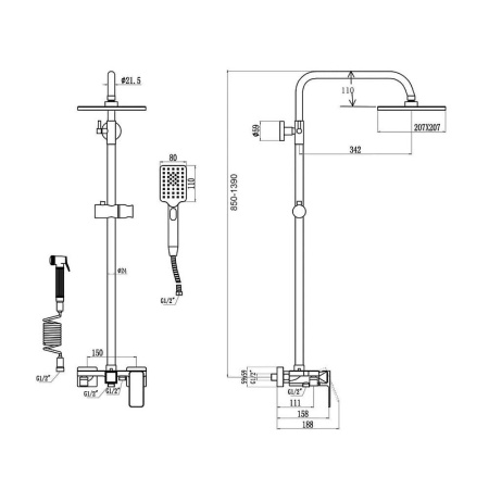 Душевая стойка D-Lin D10A13 настенная цвет белый/хром