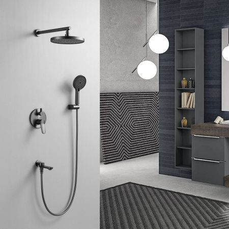 Душевая система Shevanik S4335T встраиваемая в стену цвет оружейная сталь