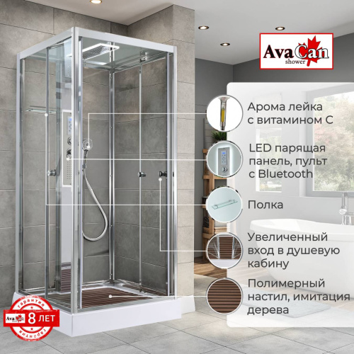 Душевая кабина AvaCan Z Z1910LED 100х100 квадратная с крышей ориентация универсальная - фото 2 Душевая кабина AvaCan Z Z1910LED 100х100 квадратная с крышей ориентация универсальная - фото 2