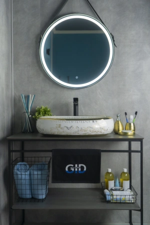 Раковина керамическая Gid Lago 52222 60х40 накладная цвет белый/золото без отверстий под смеситель