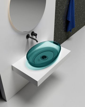 Раковина из полиэфирной смолы Abber KRISTALL AT2801Aquamarin 60х40 накладная цвет зеленый без отверстий под смеситель