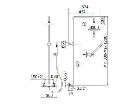 Душевая стойка Mamoli Pico 38300832002K настенная черный матовый