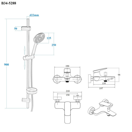 Душевая стойка Bond Circle B34-5288 настенная цвет черный матовый