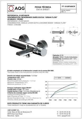 Смеситель AQG Urban Flow 01URF424CR настенный хром
