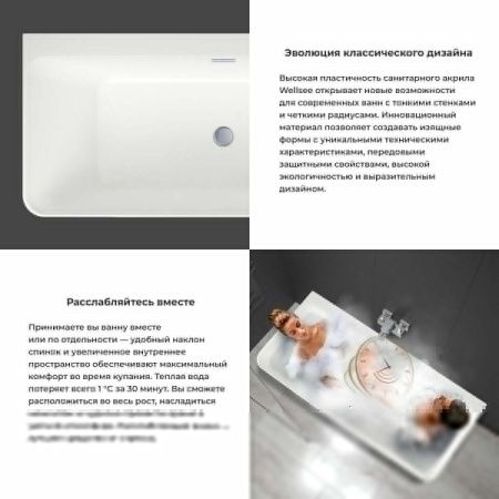 Ванна акриловая Wellsee Clermont 282602000 170х75 пристенная прямоугольная с ножками