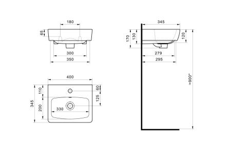 Раковина из сантехнического фарфора Santek Нео WH302183 40х30 накладная цвет белый