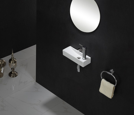 Раковина из санфаянса CeramaLux 9048FL 38х15 подвесная цвет белый 1 отверстие под смеситель