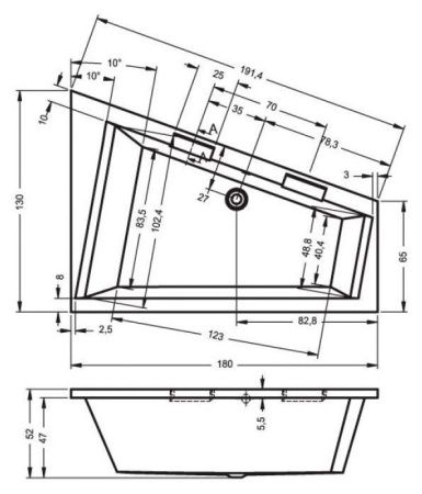 Ванна акриловая Riho DOPPIO B034001005 180х130 пристенная асимметричная без ножек