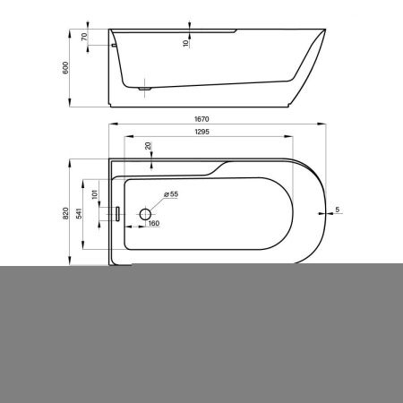 Ванна акриловая Wellsee Camellia 2.0 236201000 170х80 отдельностоящая асимметричная с ножками