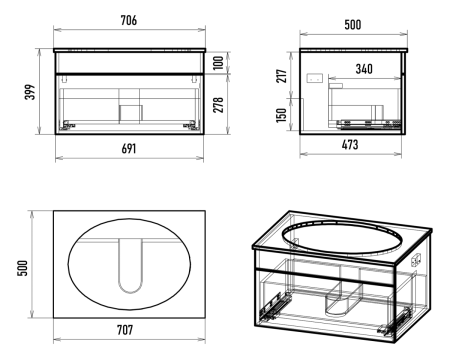 Тумба под раковину Brevita Enfida ENF-06070-0141Я 70х50 подвесная цвет белый