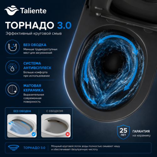 Унитаз напольный с бачком Taliente Arte Vortex 3 AR33043 Nero черный с сиденьем безободковый смыв торнадо - фото 2