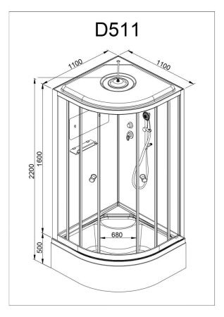 Душевая кабина AvaCan D511SLED 110х110 четверть круга с крышей ориентация универсальная
