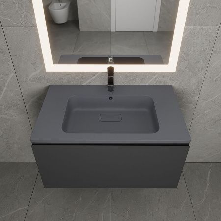 Раковина из искусственного камня Uperwood Lagoon Quartz 297000018 80х50 полувстраиваемая цвет серый