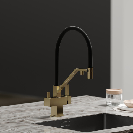 Смеситель для кухни Sancos Loro SC4007BG на мойку брашированное золото/черный