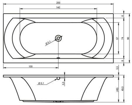 Ванна акриловая Riho B054001005 Ванна LIMA Ванна 200x90 RIHO B054001005 200х90 пристенная прямоугольная без ножек