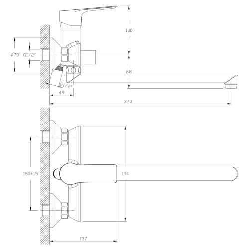 Смеситель для ванны Rossinka RS27 RS27-33 настенный хром - фото 2